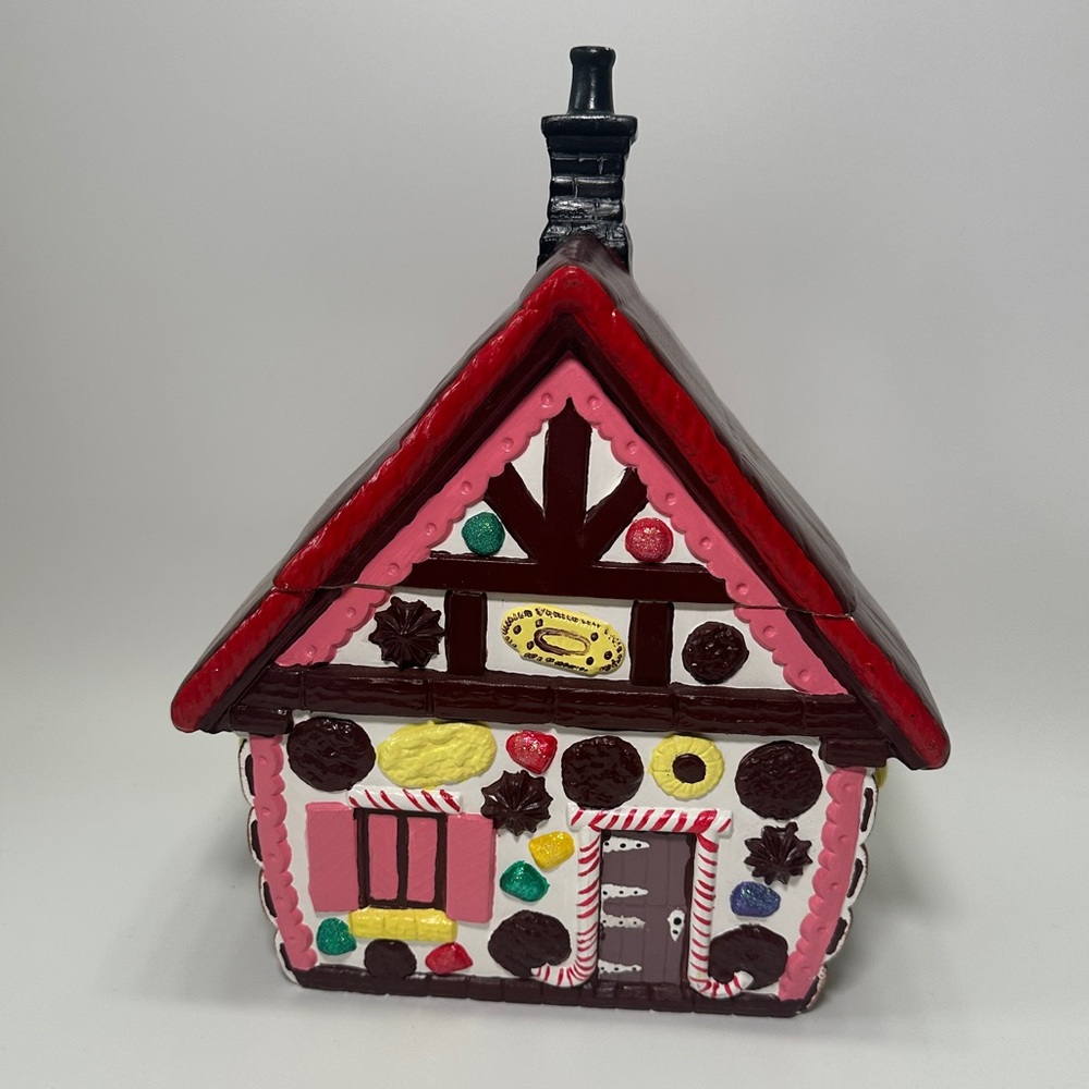 Vintage MCM Ceramic Christmas Gingerbread‎ House Cookie Jar Candy Hansel Gretel